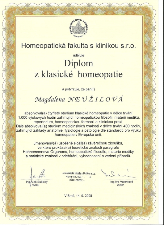 Diplom z klasické homeopatie